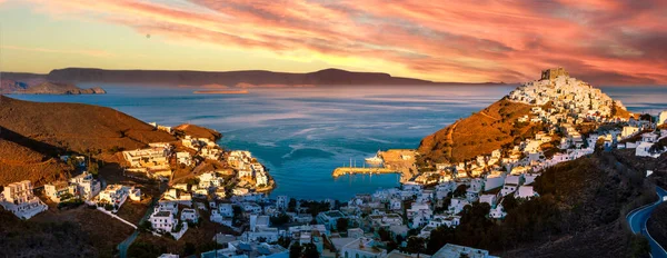 Prachtige Mediterrane Zonsondergang Landschap Eiland Astypalea Astypalaia Dodekanesos Griekenland Reizen — Stockfoto