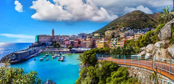 Najbardziej Kolorowe Nadmorskie Miasteczka Pobliżu Genui Piękna Wioska Nervi Ligurii — Zdjęcie stockowe
