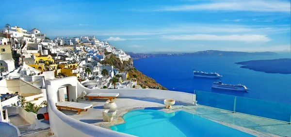 Luxusní Letní Destinace Řecko Santorini Nejkrásnější Romantický Ostrov Pohled Vesnici — Stock fotografie