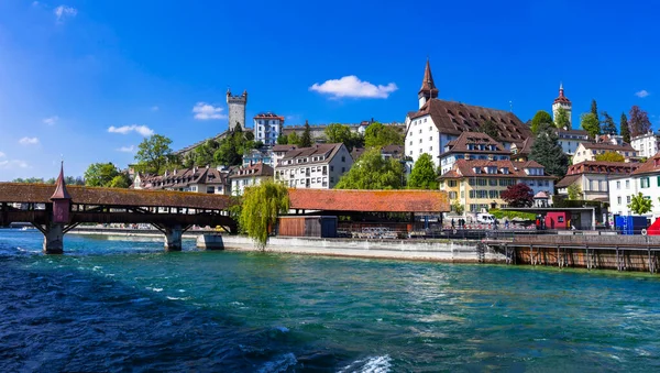 Okouzlující Romantické Město Luzern Oblíbená Turistická Atrakce Švýcarsku Staré Město — Stock fotografie