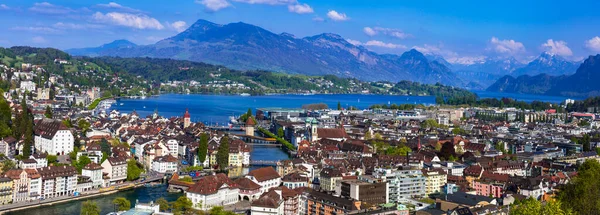 Mooiste Meest Romantische Stad Toeristische Bestemming Zwitserland Luzerne Panoramisch Stadsgezicht — Stockfoto