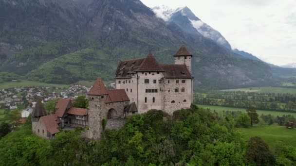 Belos Castelos Medievais Europa Impressionante Gutenberg Liechtenstein Fronteira Com Suíça — Vídeo de Stock