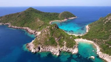 reece nature scenery. most scenic beaches of Corful island. Unique double side beach Porto Timoni with crystal clear sea. Aerial bird eye view