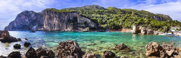 Corfu Island Most Popular Beautiful Paleokastrtsa Tourist Village Resort Ampelaki — 스톡 사진