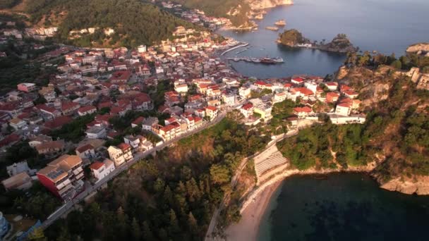 Luoghi Più Panoramici Della Grecia Città Parga Tramonto Vista Aerea — Video Stock