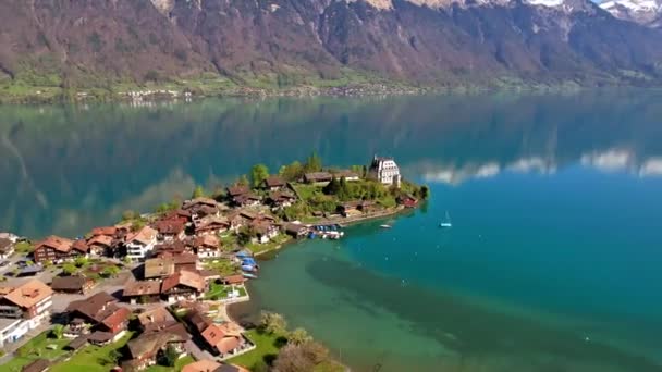 Ідилічна Природа Озера Бріенц Бірюзовими Водами Швейцарія Кантон Берн Повітряний — стокове відео