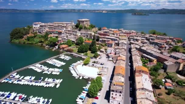Scenic Lakes Italy Beautiful Lago Bolsena Aerial Dron Video Capodimonte — Stok video