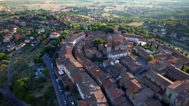 Italy Travel Landmarks Aerial Drone Video Lucigniano Small Beautifull Medieval — Stockvideo