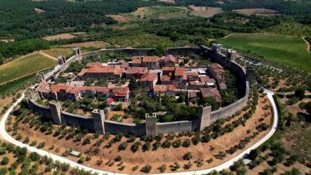 Aerial Drone View Fortified Medieval Town Castle Monteriggioni Tuscany Siena — Vídeos de Stock