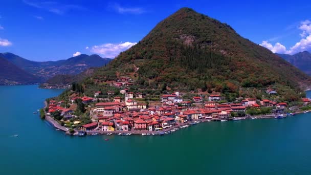 Italian Lakes Scenery Iseo Lake Aerial Drone View Beautiful Monte — 图库视频影像