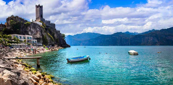 Amazing Italian Lake Scenery Beautiful Lago Garda Panoramic View Malcesine — Fotografia de Stock