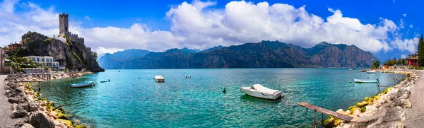 Amazing Italian Lakes Scenery Beautiful Lago Garda Panoramic View Malcesine — Stock Photo, Image