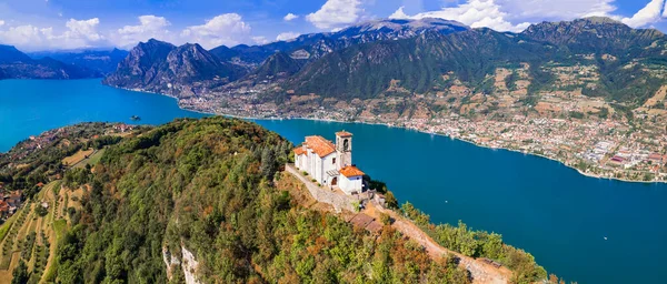 Italian Lakes Scenery Amazing Iseo Lake Aerial View One Most — Zdjęcie stockowe