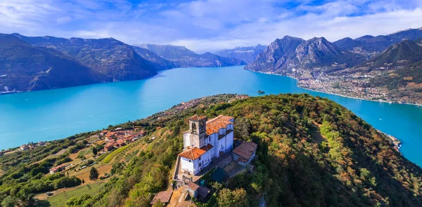 Italian Lakes Scenery Amazing Iseo Lake Aerial View One Most — Zdjęcie stockowe