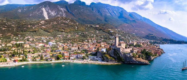 Amazing Italian Lake Scenery Beautiful Lago Garda Aerial View Malcesine — 스톡 사진