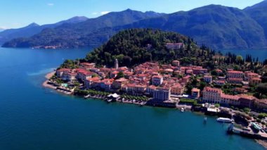 One of the most beautiful lakes of Italy - Lago di Como. aerial drone video of beautiful Bellagio town, popular tourist attraction