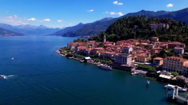 One of the most beautiful lakes of Italy - Lago di Como. aerial drone video of beautiful Bellagio town, popular tourist attraction