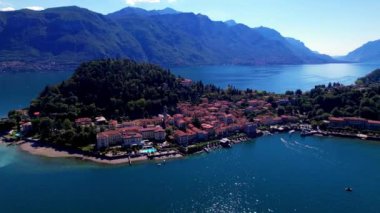One of the most beautiful lakes of Italy - Lago di Como. aerial drone video of beautiful Bellagio town, popular tourist attraction