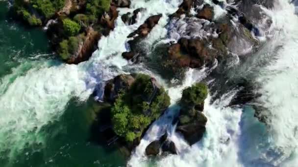 Рейнфелл Рейн Фолс Вид Воздуха Самый Большой Водопад Европе Шаффхаузене — стоковое видео