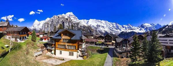 Schweiz Natur Och Resor Alpin Natur Natursköna Traditionella Bergsbyn Murren — Stockfoto