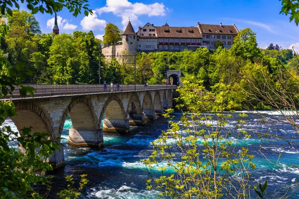 Rheinfall Rhen Falls Största Vattenfall Europa Schaffhausen Utsikt Över Laufen — Stockfoto