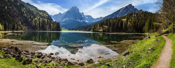 Stupendo Scenario Alpino Svizzero Pittoresco Lago Montagna Obersee — Foto Stock
