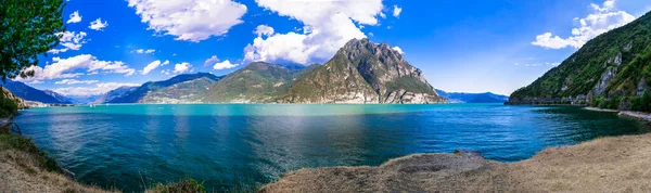 Natursköna Sjön Lago Iseo Natursköna Landskap Italien Panoramautsikt Med Bergsön — Stockfoto