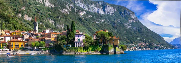 Italiens Vackraste Sjöar Lago Como Panoramautsikt Över Vackra Varenna Byn — Stockfoto