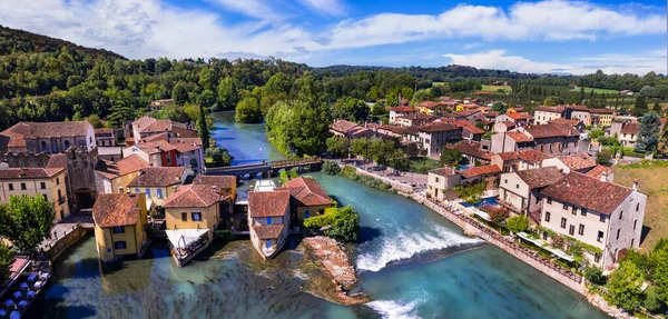 Borghetto Sul Mincio Letecký Pohled Jedna Nejkrásnějších Středověkých Vesnic Itálii — Stock fotografie