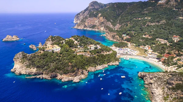 Grécia Ilha Corfu Melhores Praias Baía Paleokastritsa Deslumbrante Com Mar — Fotografia de Stock