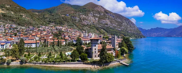 Romantic Beautiful Lake Iseo Aerial View Predore Idyllic Village Surrounded — 스톡 사진