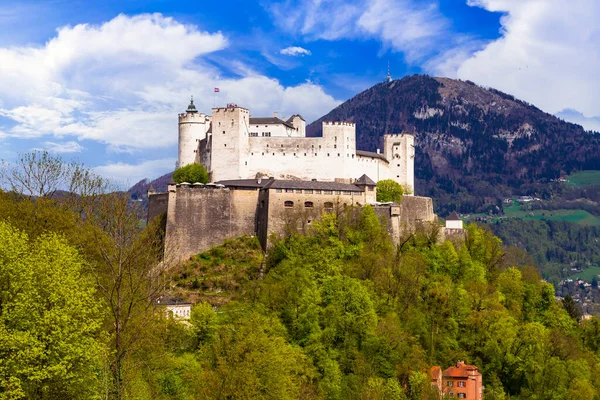 Αυστρία Ταξίδια Και Ορόσημα Μεσαιωνικό Κάστρο Hohensalzburg Φρούριο Στο Σάλτσμπουργκ — Φωτογραφία Αρχείου