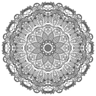 Beyaz arka plan üzerinde siyah dantel daire. Dekoratif yuvarlak