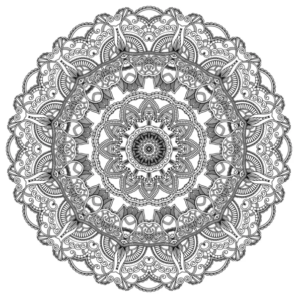 Cerchio di pizzo nero su sfondo bianco. Mandala ornamentale — Vettoriale Stock