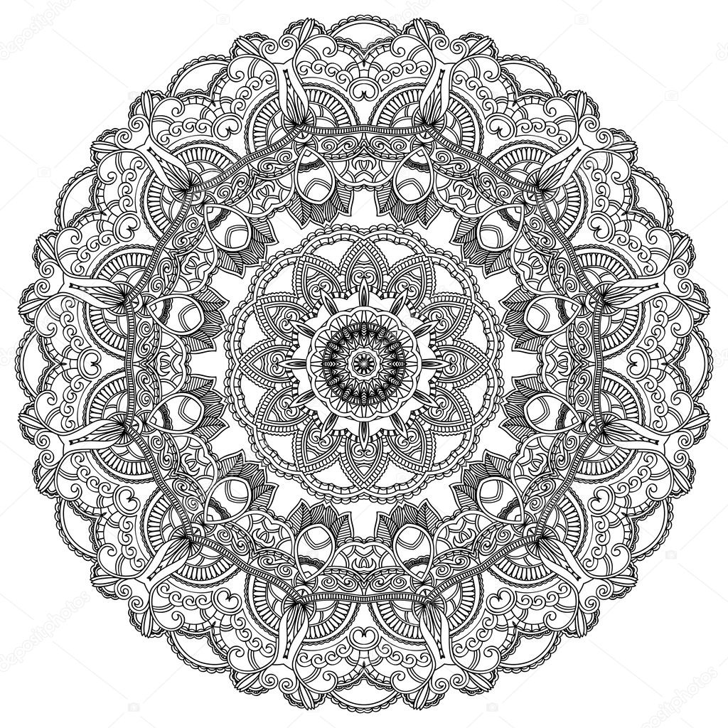 Black lace circle on white background. Ornamental mandala
