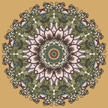 dantel süs daire Sarı zemin üzerinde. çiçek mandala