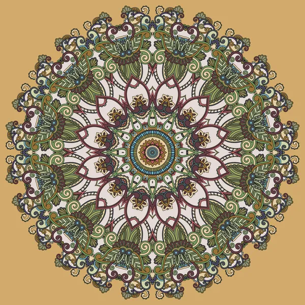 Círculo ornamental de renda em fundo amarelo. Mandala floral — Vetor de Stock