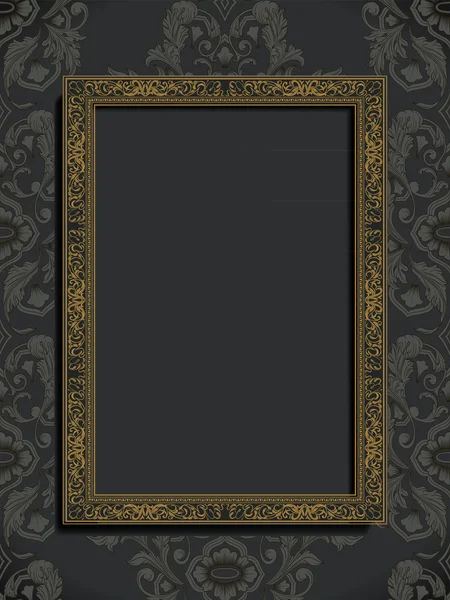 Decoratieve gouden frame op damast behang, vintage achtergrond — Stockvector