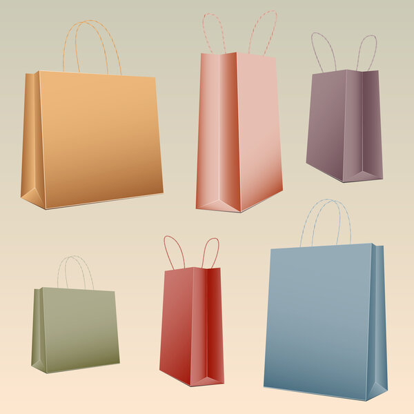 Shopping set colorful paper bag empty, vector illustration