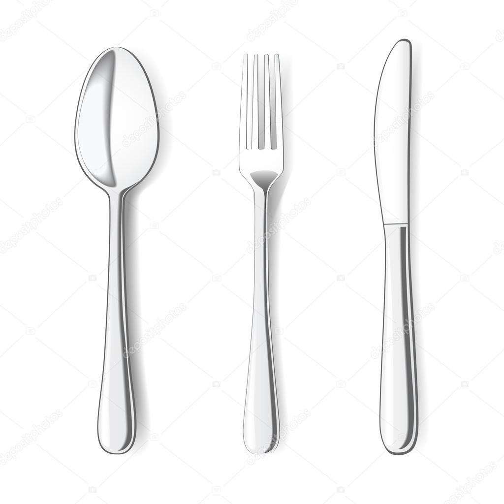 Fork, Knife and Spoon on white background. Vector illustration