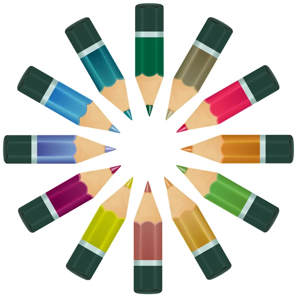 Set multicolor potloden op witte achtergrond. vector illustrati — Stockvector