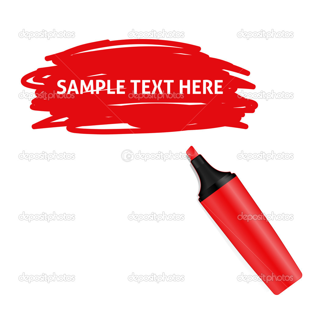 Realistic red marker on white background. Vector illustration
