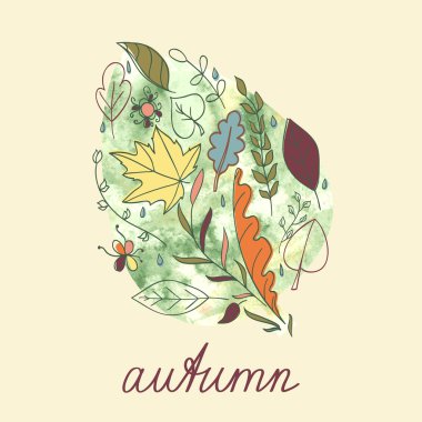 sonbahar yaprakları. suluboya elemanları ile kart için arka plan. VEC