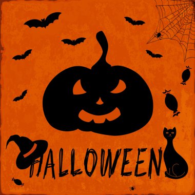 antika arka plan üzerinde siyah balkabağı. Cadılar Bayramı seti