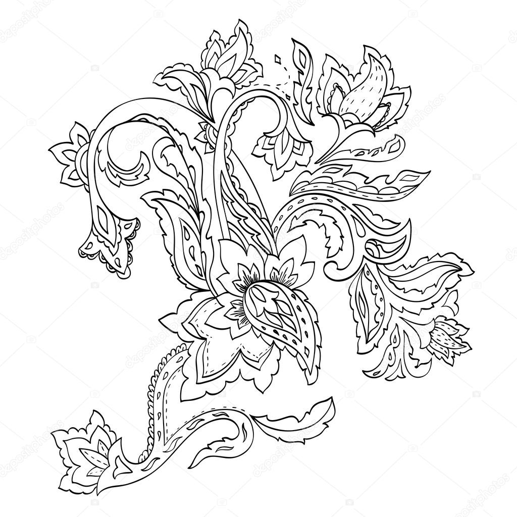 Monochrome hand-drawn paisley pattern