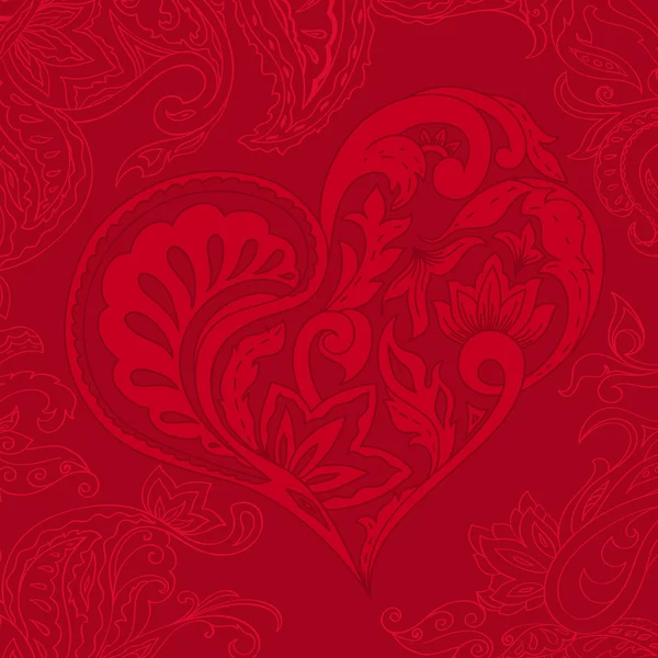 Corazón rojo ornamental. Tarjeta de San Valentín — Vector de stock