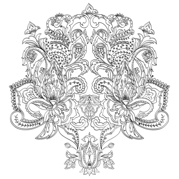 Paisley floral desenhado à mão. Design monocromático — Vetor de Stock