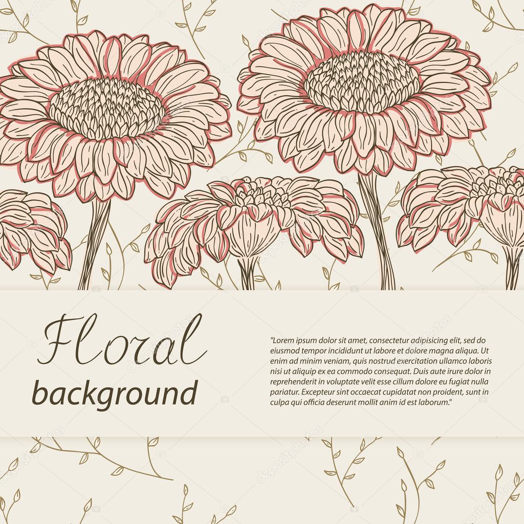 Hand-drawn flowers on vintage background. Vector illustration