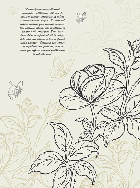 Vintage flower bakgrund. inbjudningskort med rose och butterf — Stock vektor