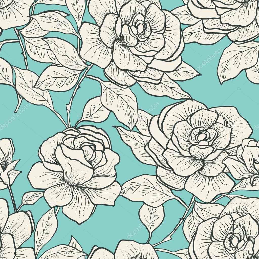 Seamless pattern with vintage roses. Vector illustration